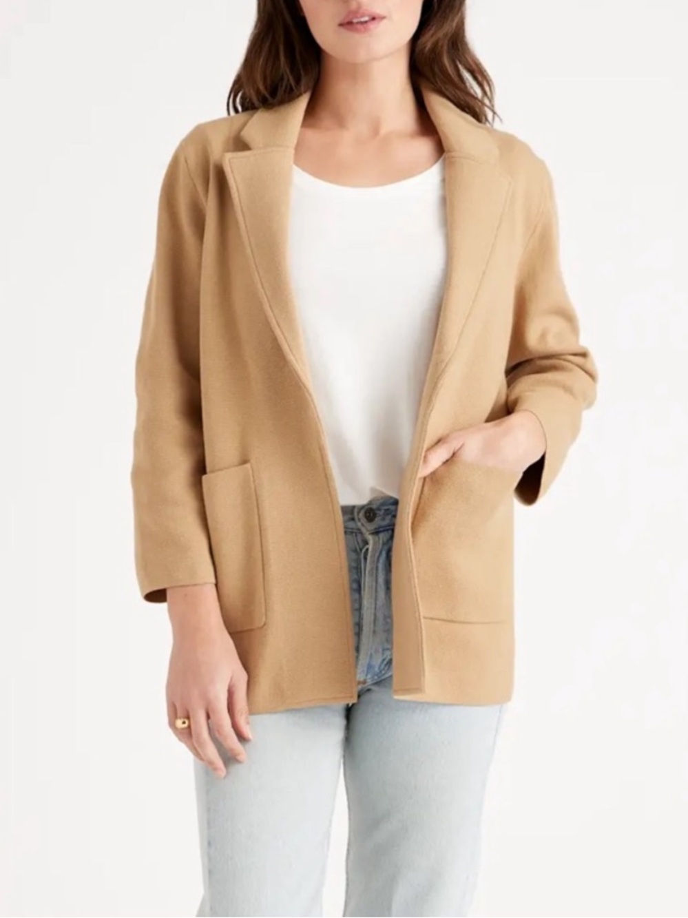 NWT Quince 100% Organic Cotton Knit Blazer in Camel